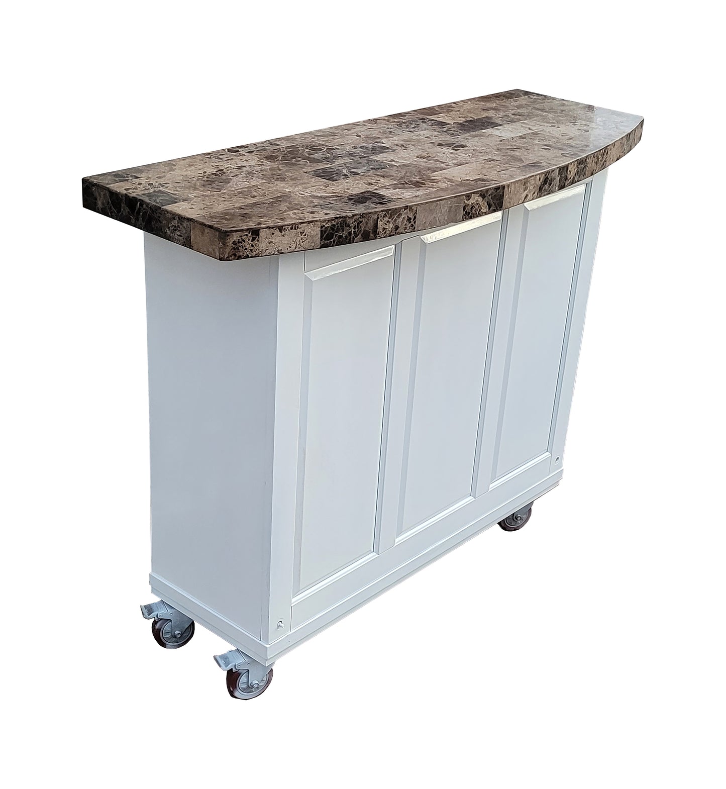 Portable Bar Island - Granite Marble Top - White Wooden Body