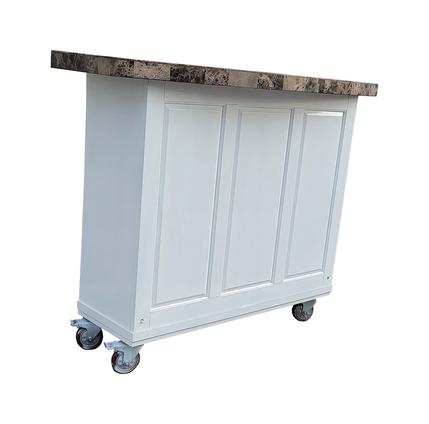 Portable Bar Island - Granite Marble Top - White Wooden Body