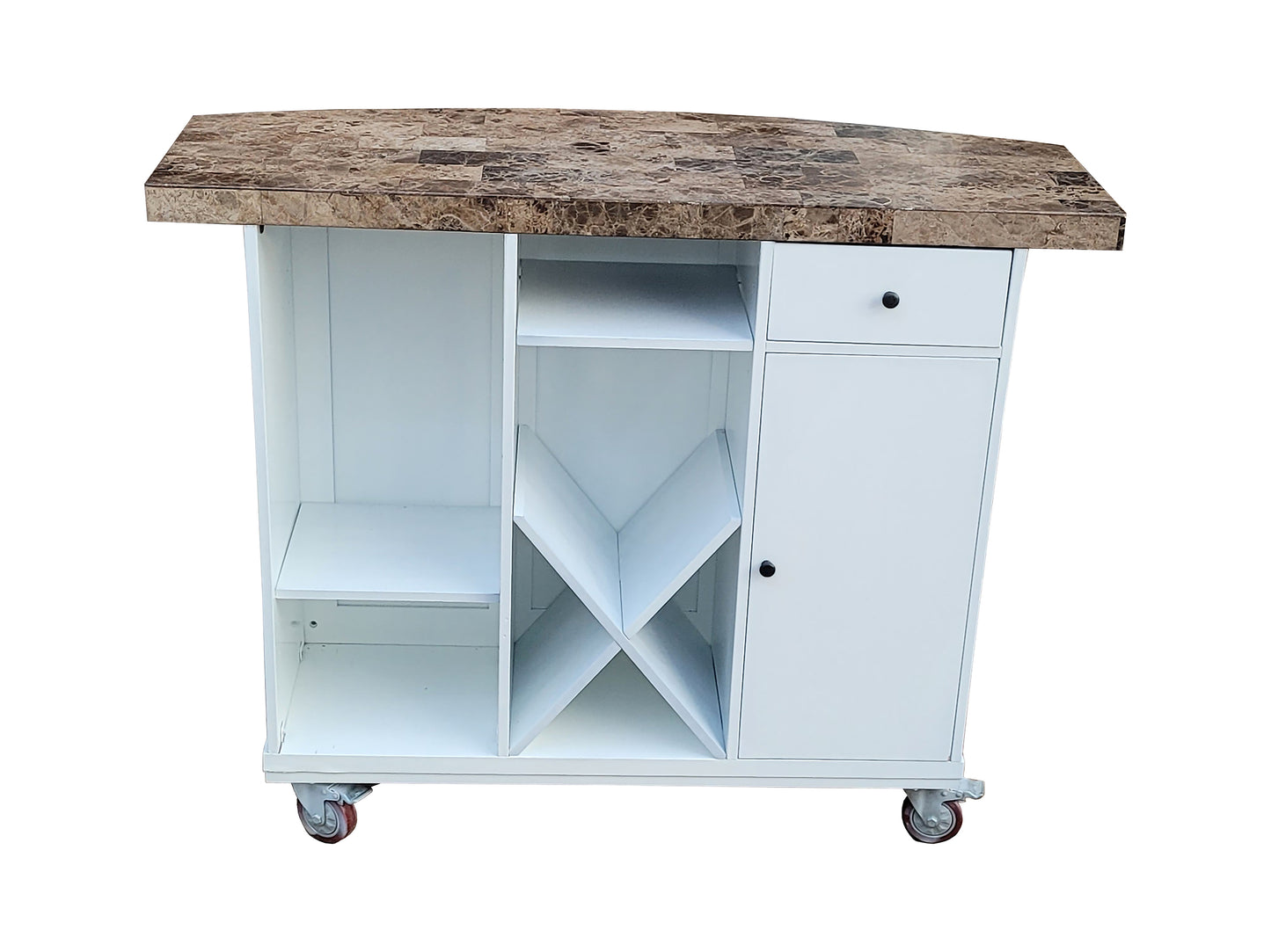 Portable Bar Island - Granite Marble Top - White Wooden Body