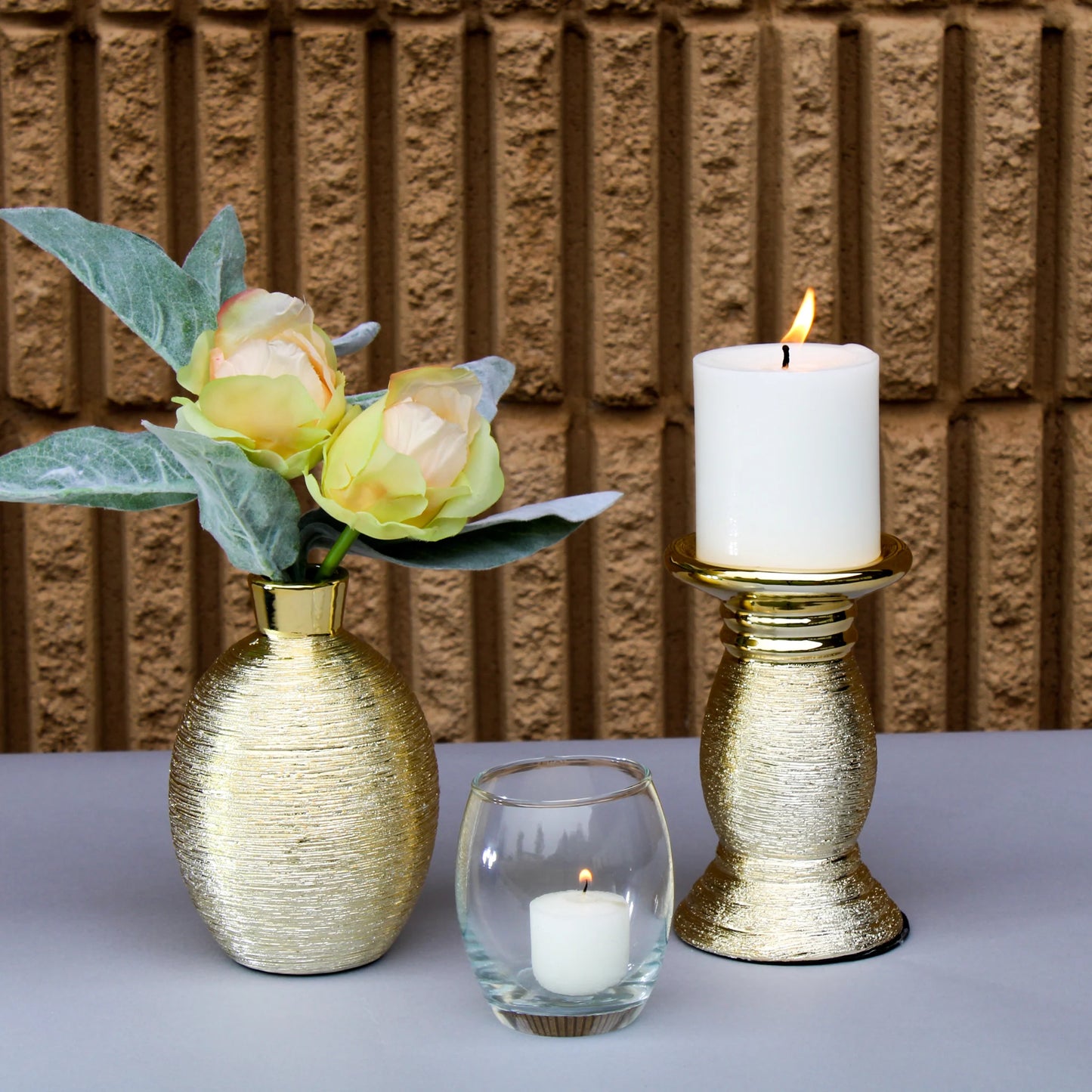 Gold Ceramic Piller Candle Holder