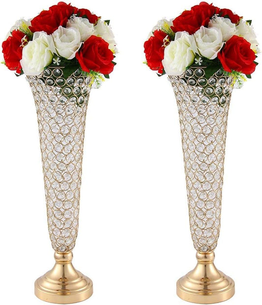 Beaded Crystals Trumpet Vase Centerpiece