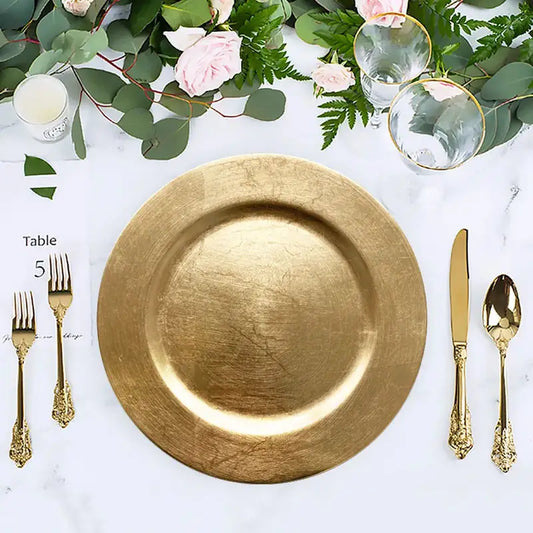 Plastic Charger Plates (Textured) - Gold