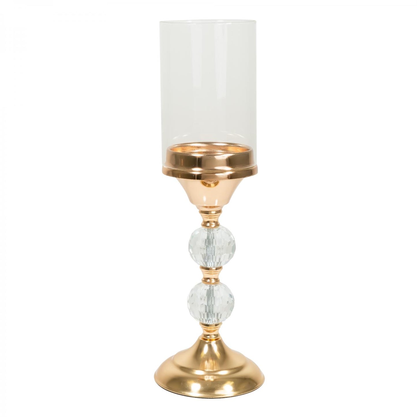 Metal Candle Holder with Cylinder Glass Shade - 15½ inch - GOLD