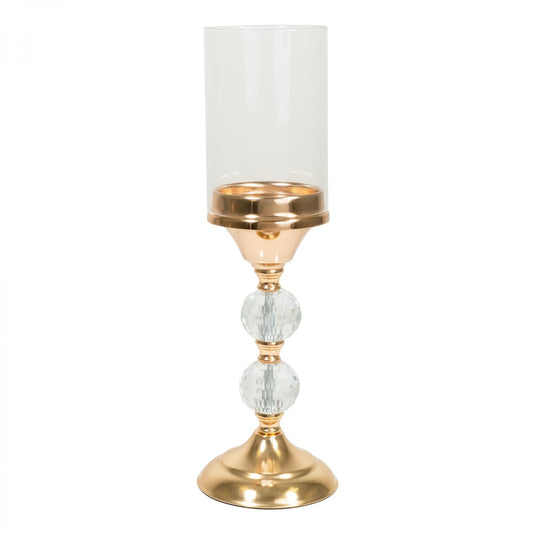 Metal Candle Holder with Cylinder Glass Shade - 15½ inch - GOLD