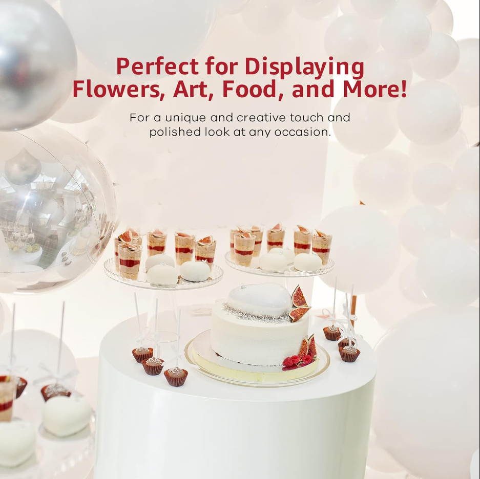 Seamless Cylinder Pedestal Stands - Cake & Dessert Table Pillars - 0.7mm Thick White Metal Party Columns - Decorative Displays for Wedding