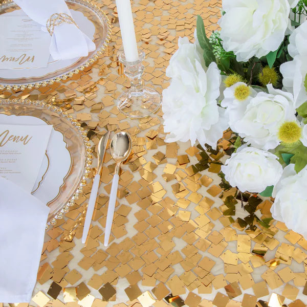 Square Payette Sequin Round 120in Tablecloth