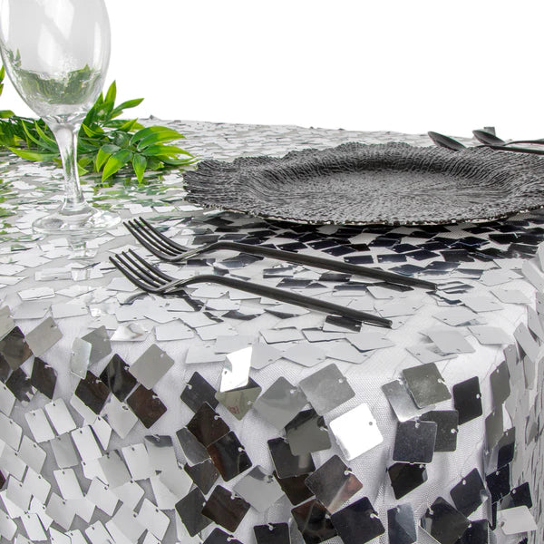 Square Payette Sequin Round 120in Tablecloth