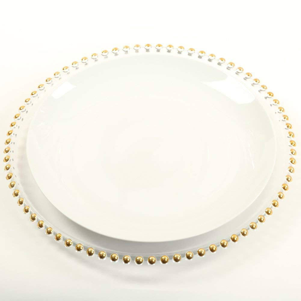 Glass Charger Plate with Gold Beaded Rim