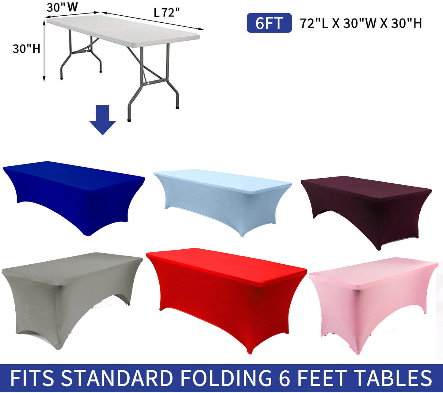Spandex Fitted Rectangular Stretch Table Cover 6ft - Trestle Table